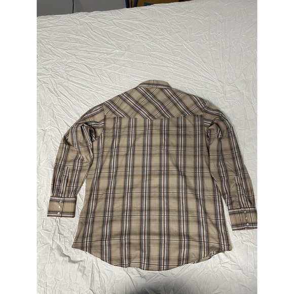Ely Cattleman Western Snap Shirt XL Plaid Tan Brown Long Sleeve - Picture 2 of 9